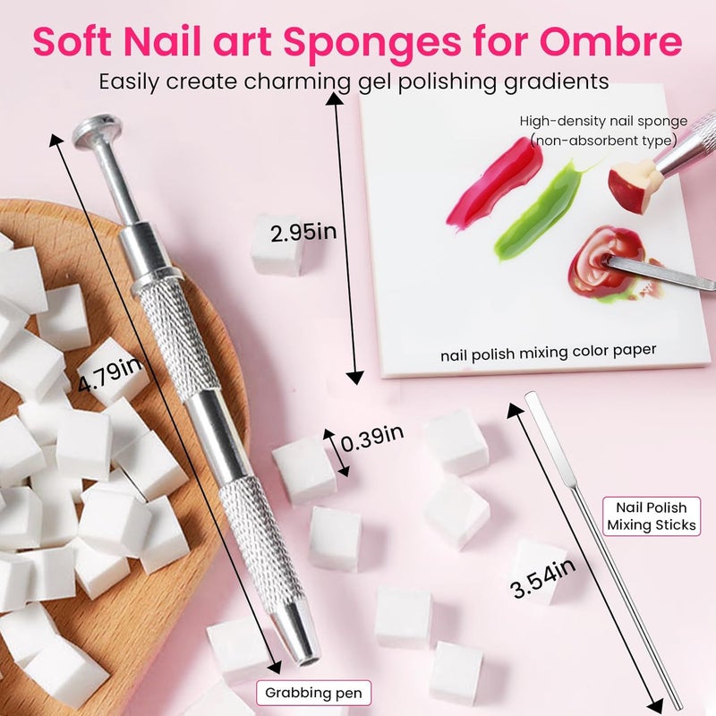 ESUOHYM 150PCS Nail Art Sponges for Ombre, 50 PCS Nail Art Palette Paper, Nail Polish Mix Rod, Grabbing Pen, Nail Art Ombre Brushes Supplies Design Tools Nail Tech Accessories for Salon & Home - Image 3